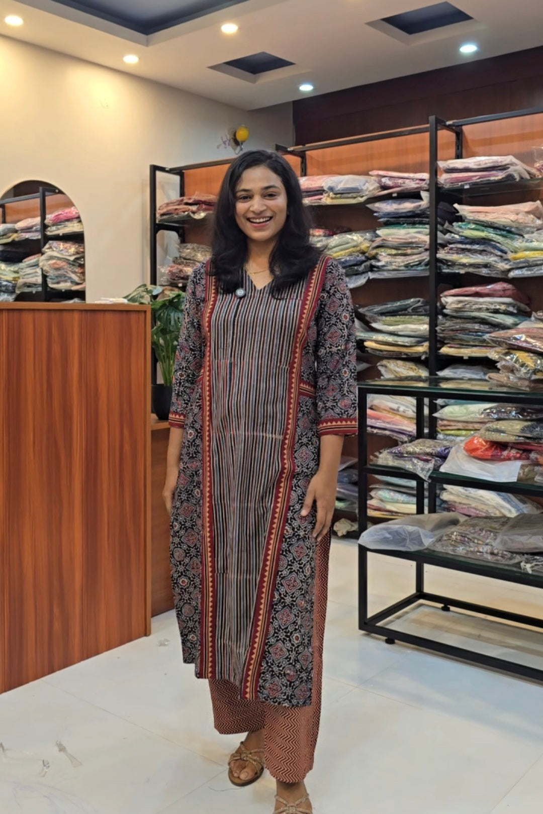 Black Ajrakh Print Kurti Pant Set