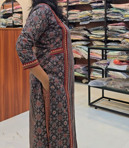 Black Ajrakh Print Kurti Pant Set