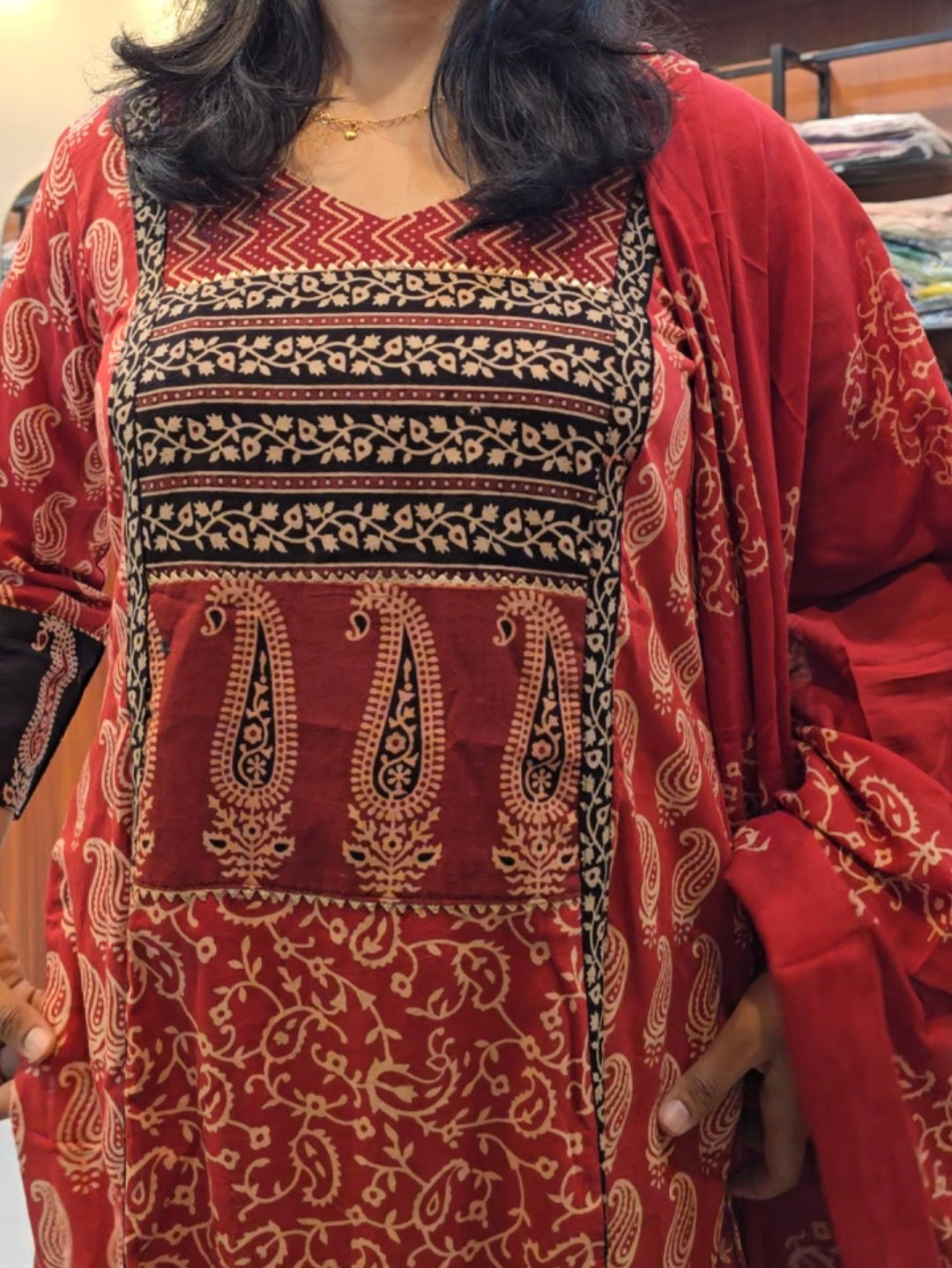 Coral Red  Handblock Print Salwar Set