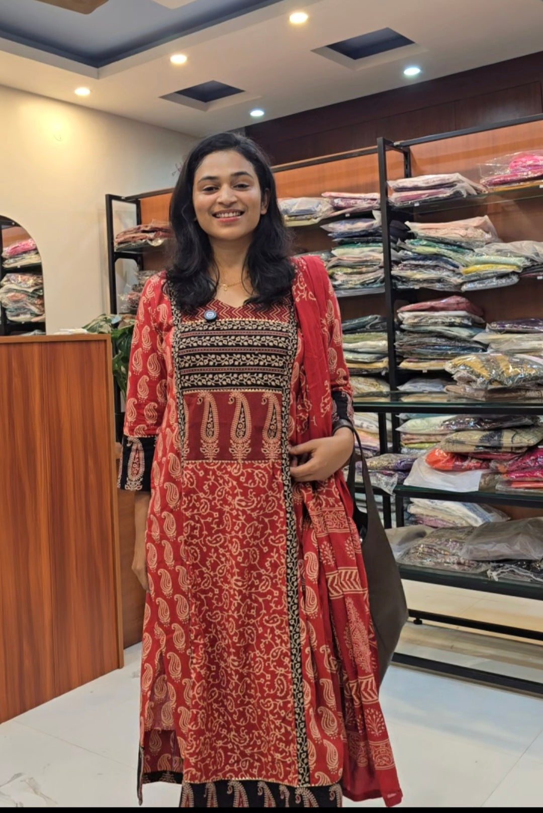 Coral Red  Handblock Print Salwar Set