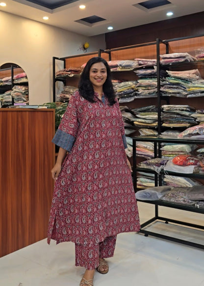 Red Ajrakh Kaftan Set
