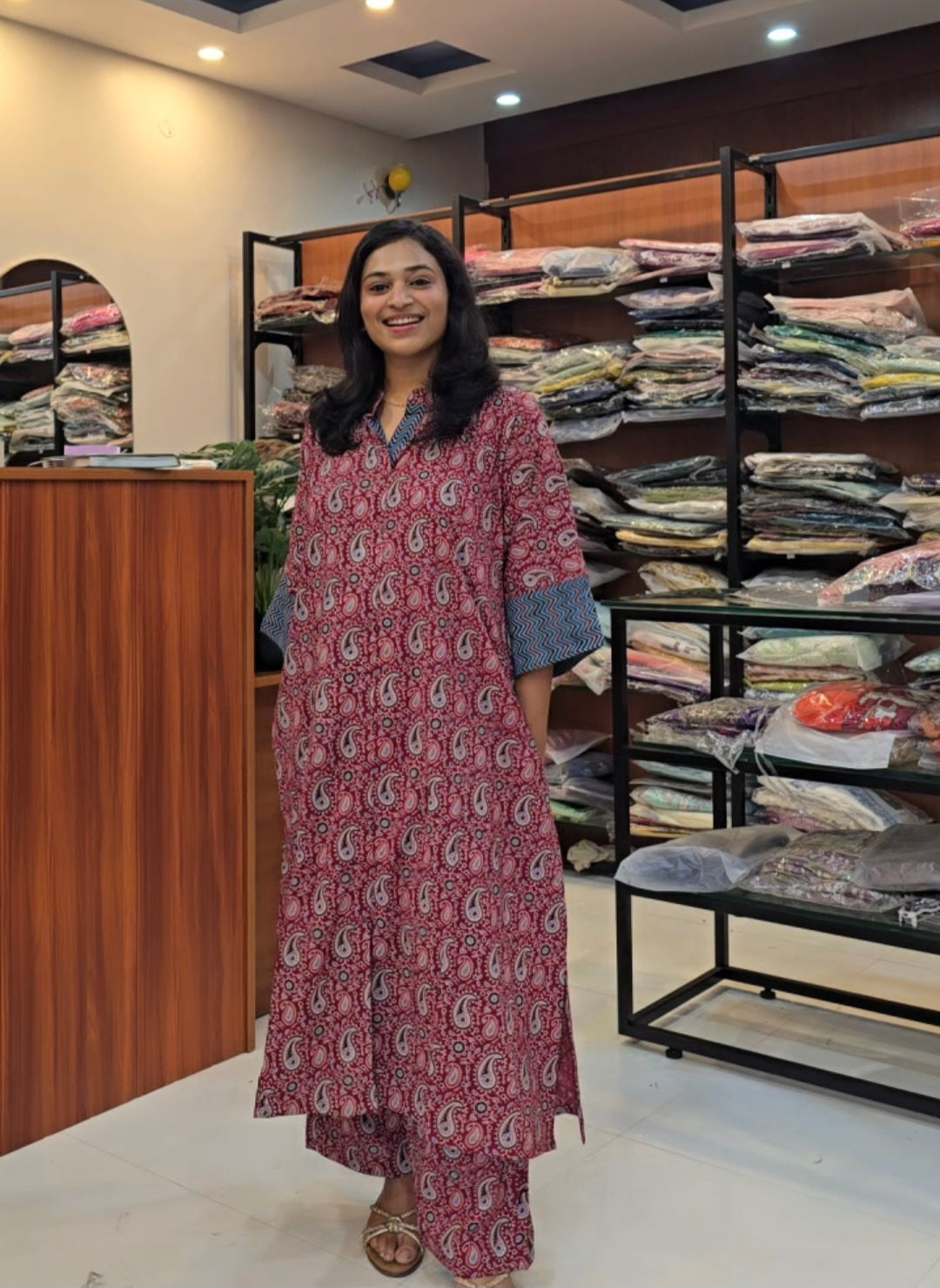 Red Ajrakh Kaftan Set