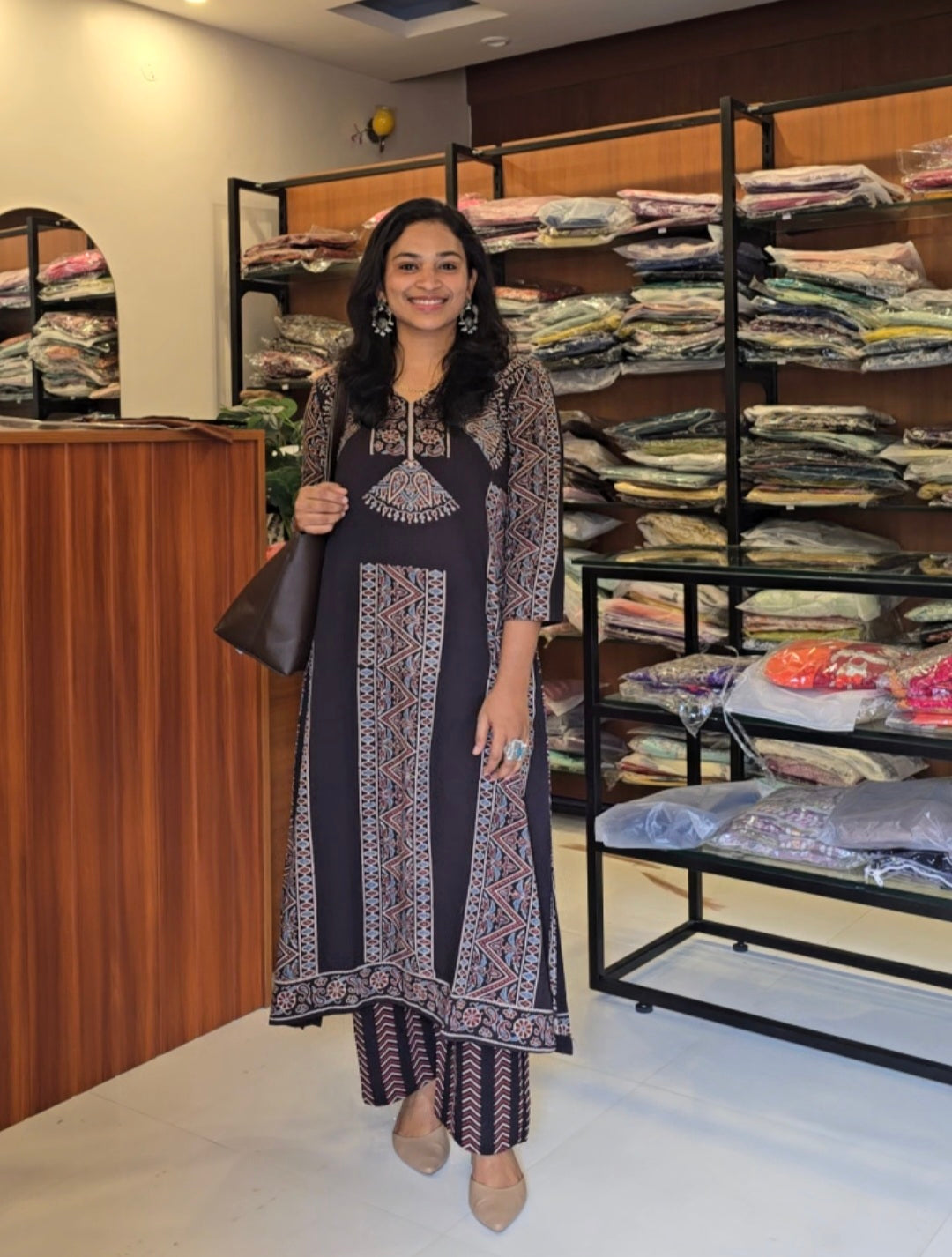 Black Ajrak Hand Block Print Kurti Pant set
