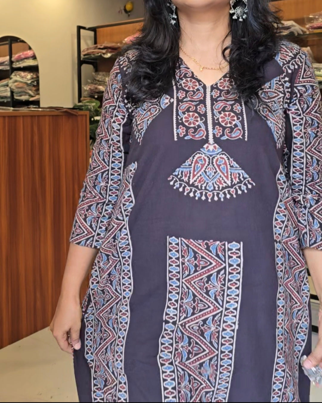Black Ajrak Hand Block Print Kurti Pant set