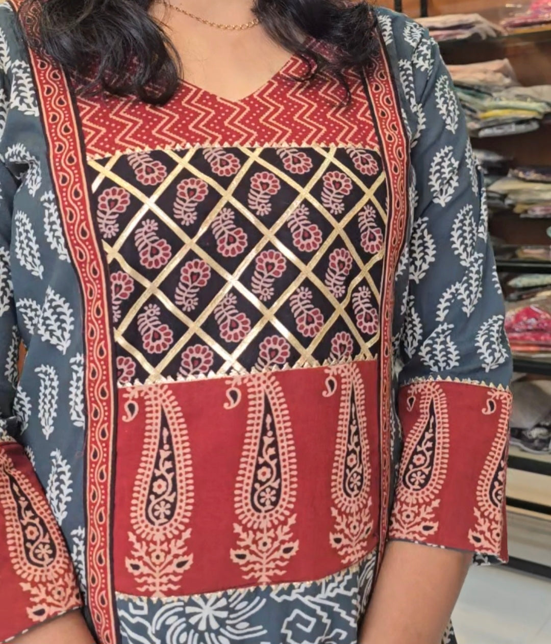 Teal  Handblock Print Salwar Set