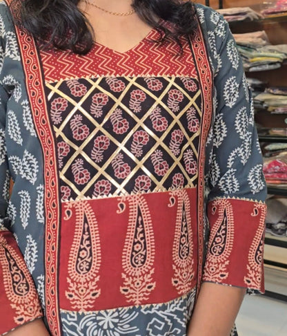 Teal  Handblock Print Salwar Set