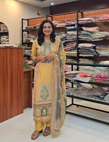 Yellow Muslin Silk Set