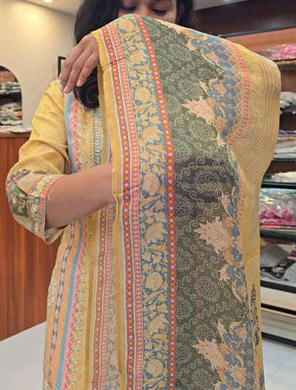 Yellow Muslin Silk Set