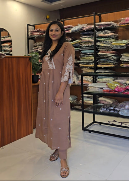 Beige A line Kurti Pant Set