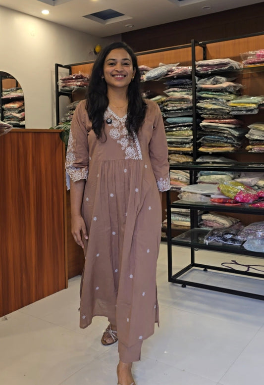 Beige A line Kurti Pant Set