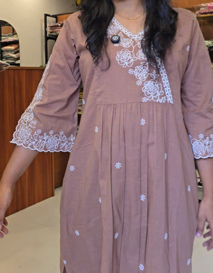 Beige A line Kurti Pant Set