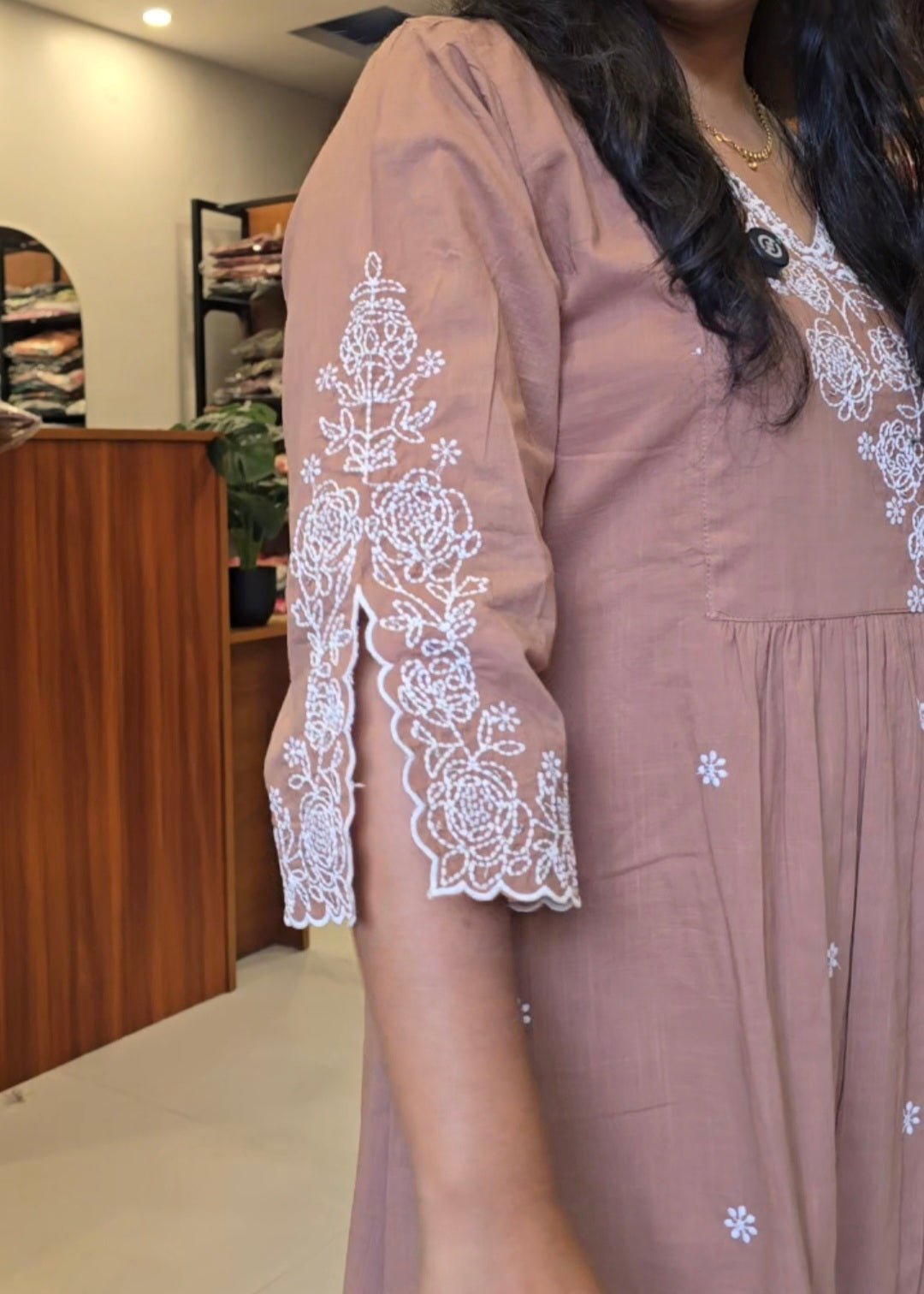 Beige A line Kurti Pant Set