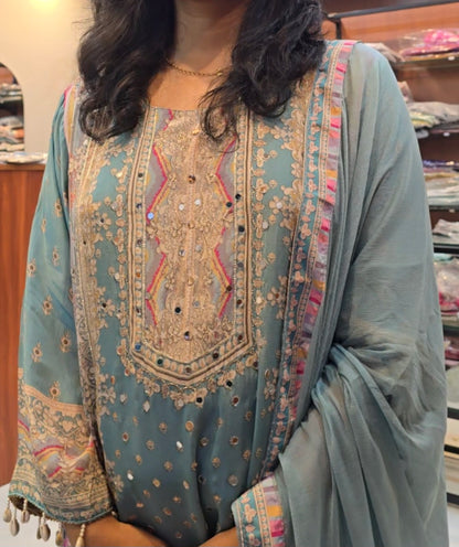 Pastel Blue Crepe Pakistani Salwar Set