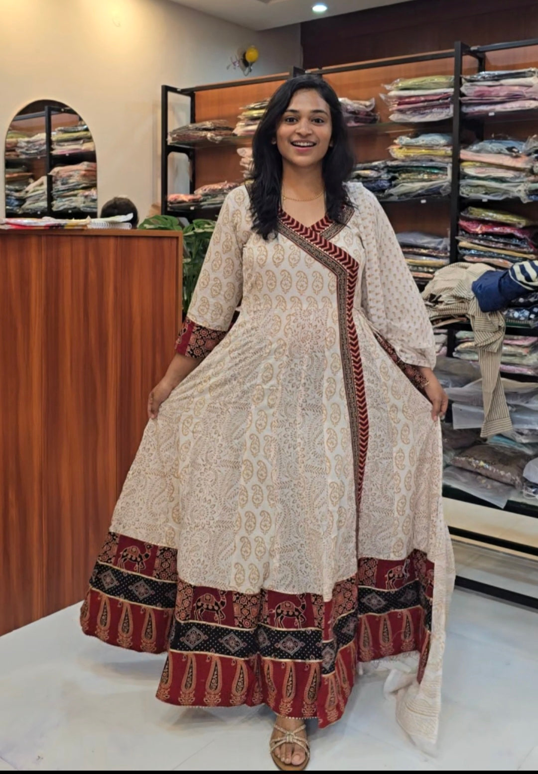 Off White Anarkali Dupatta Set