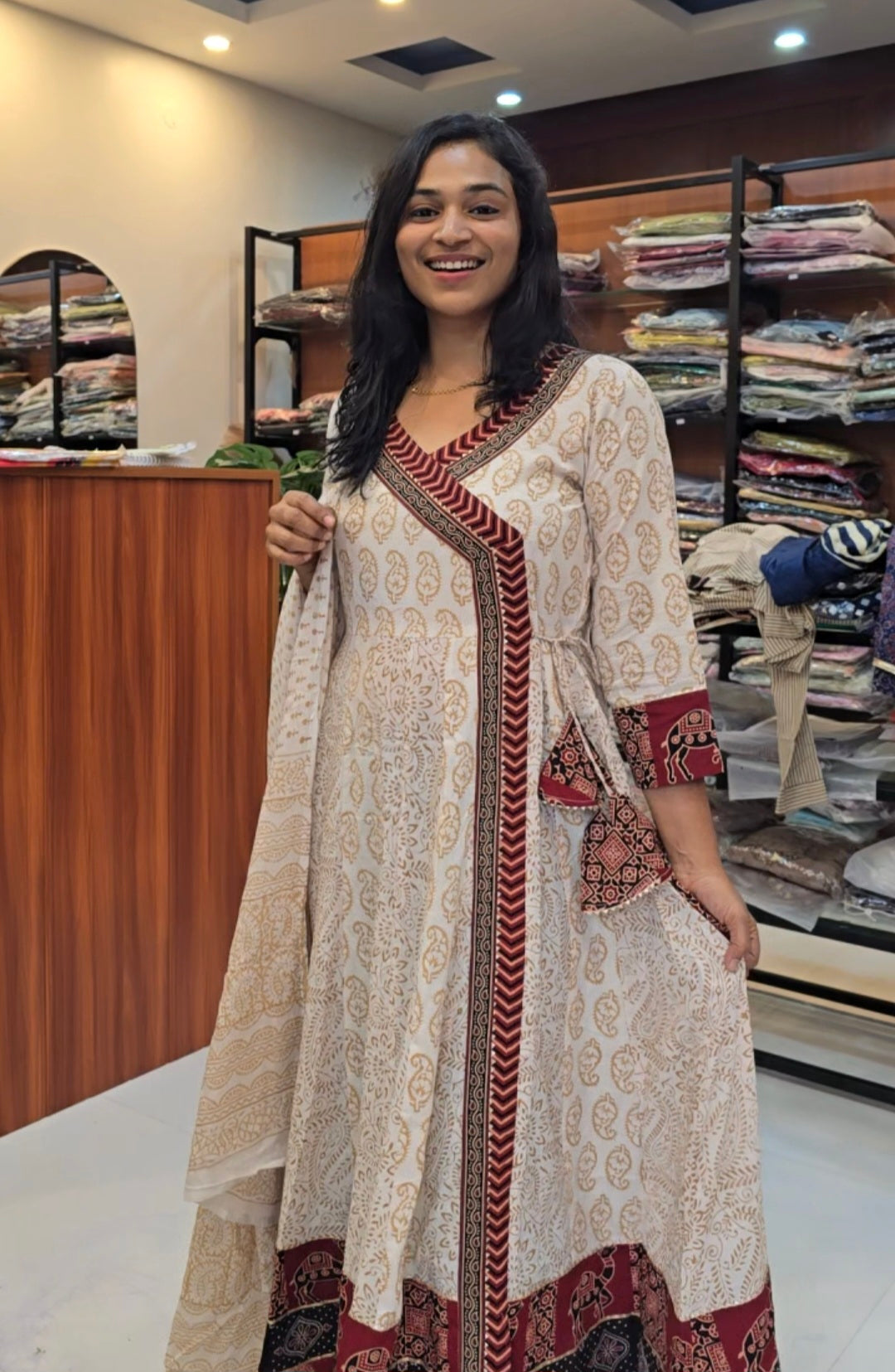 Off White Anarkali Dupatta Set
