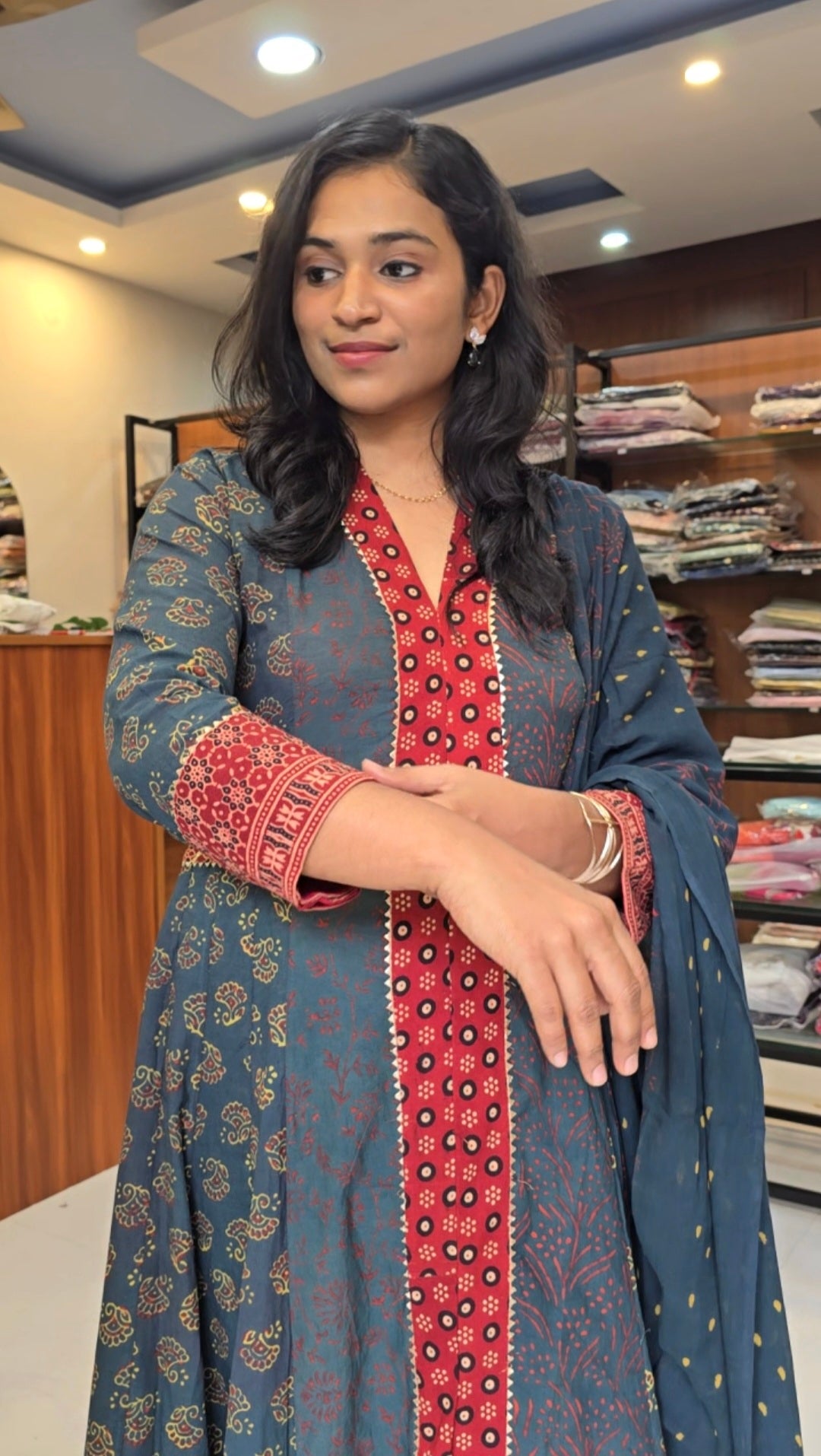 Green Full Flair Ajrakh Suit