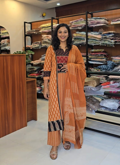 Orange Handblock Print Salwar Set