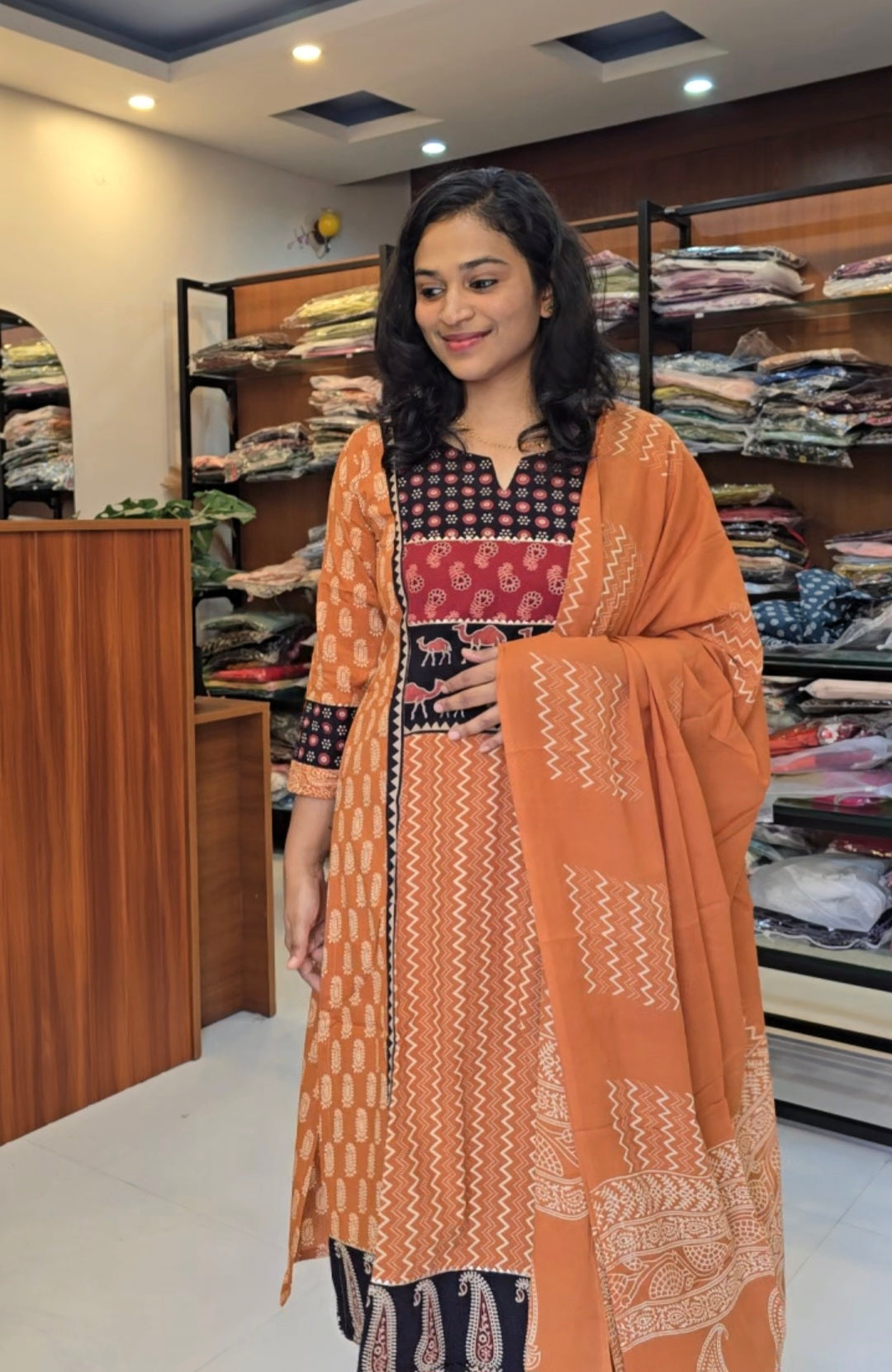 Orange Handblock Print Salwar Set