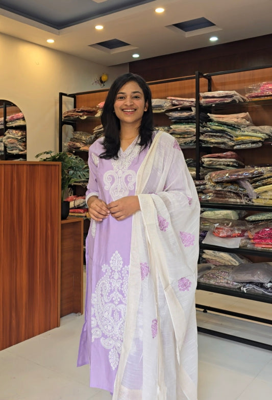 Lavender embroidered salwar suit set