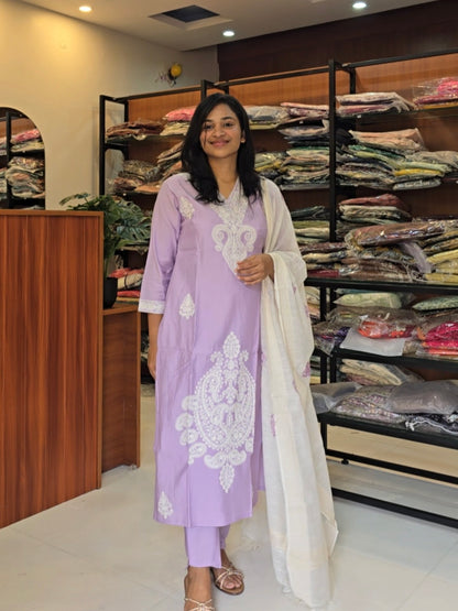 Lavender embroidered salwar suit set