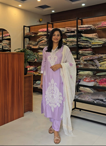 Lavender embroidered salwar suit set