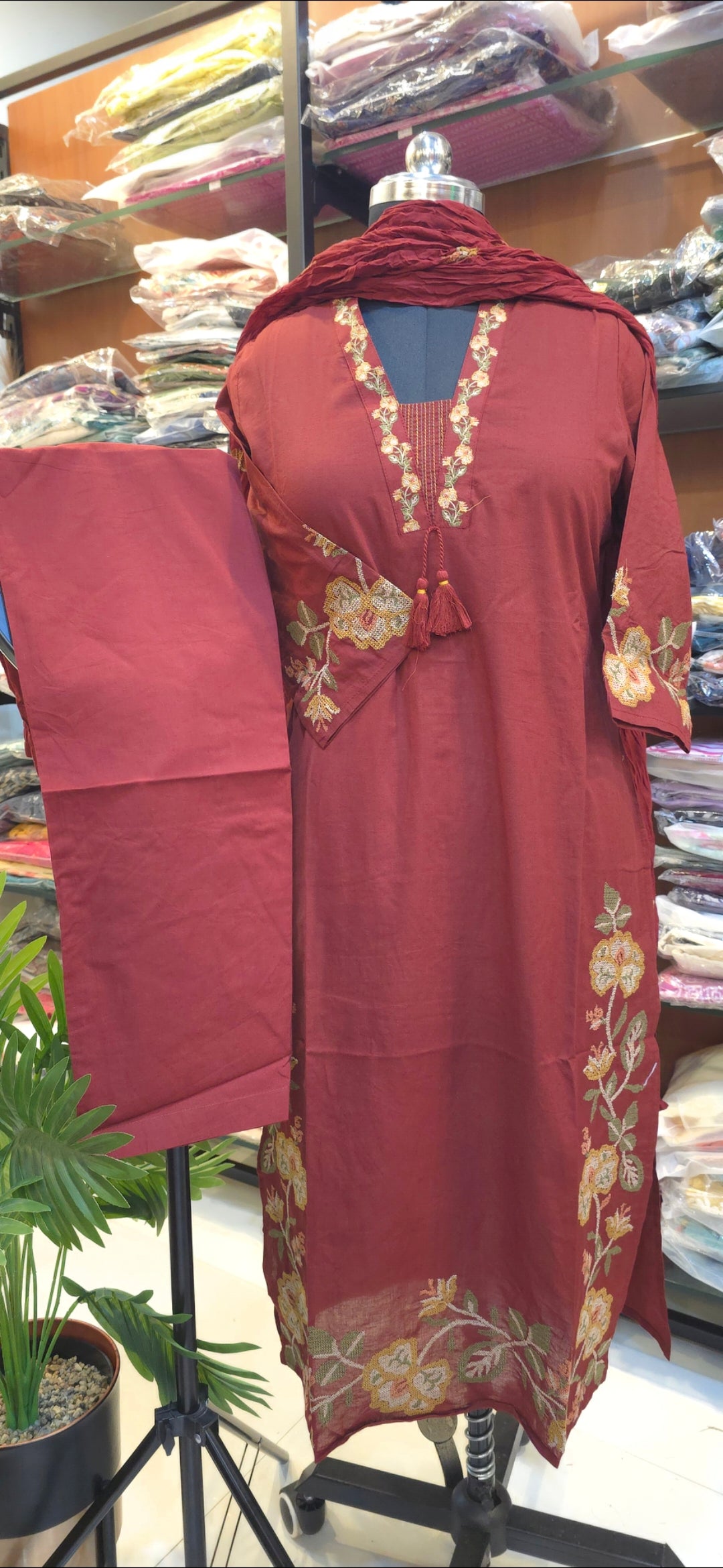 Maroon Cotton Salwar Set