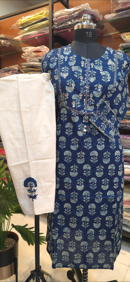 Navy Blue Kurti Pant Set