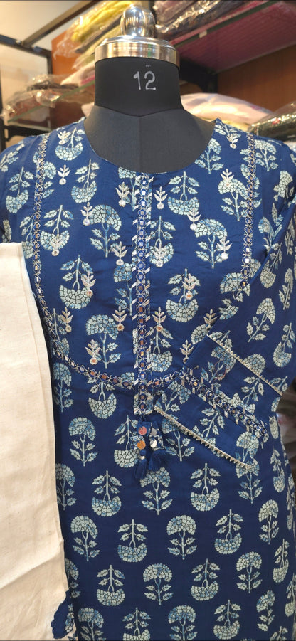 Navy Blue Kurti Pant Set