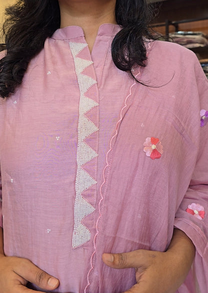 Pink Mul Chanderi A line Salwar Set