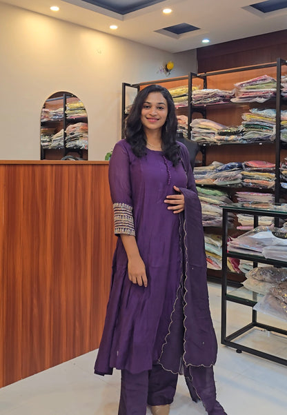 Royal Purple Mul Chanderi Anarkali Set