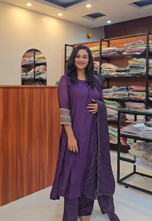 Royal Purple Mul Chanderi Anarkali Set