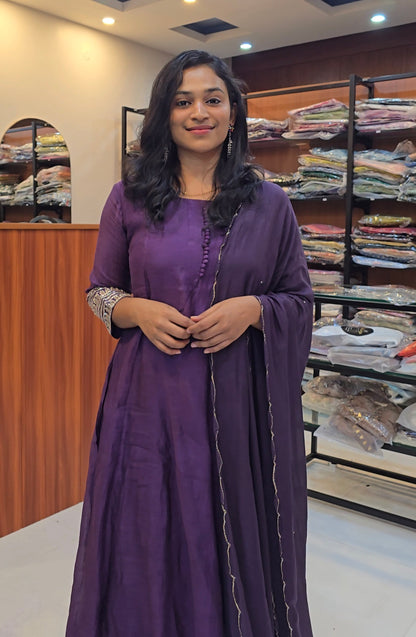Royal Purple Mul Chanderi Anarkali Set