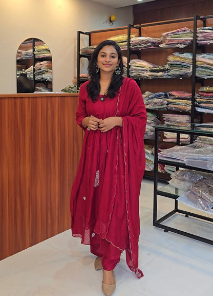 Red Mull Chanderi A line Salwar Set