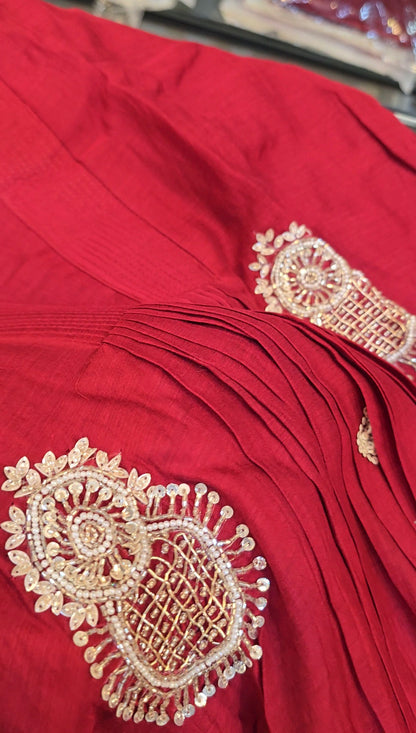 Red Mull Chanderi A line Salwar Set