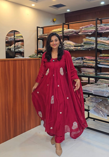 Red Mull Chanderi A line Salwar Set